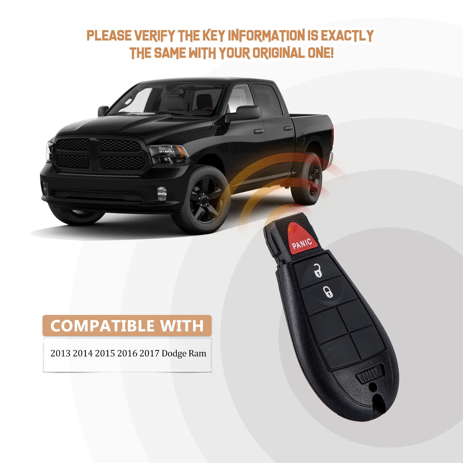 Brand New Car Key Fob Replacement for 2013/2014/2015/2016/2017 Ram with FCC ID: GQ4-53T D3RC(10)