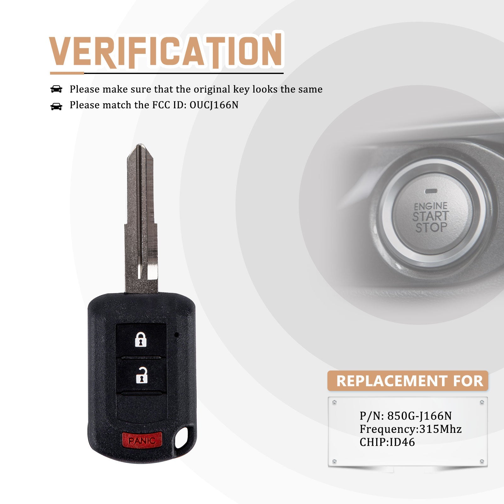 New Keyless Entry Replacement Car Key Fob for Mirage Lancer Outlander with FCC ID: OUCJ166N P/N:850G-J166N Frequency:315Mhz CHIP:ID46 G3SD(10)