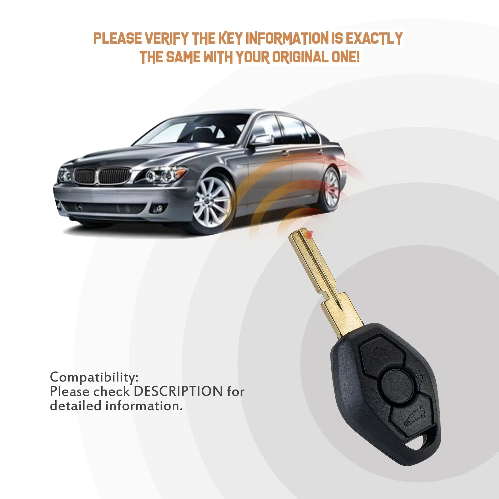 Replacement Car Key Fob for 1997/1998/1999/2000 BMW 328i 528i 540i 740i 740iL 750iL 315 MHZ with FCC ID:LX8 FZV, LX8FZV, 6955750 B3SB