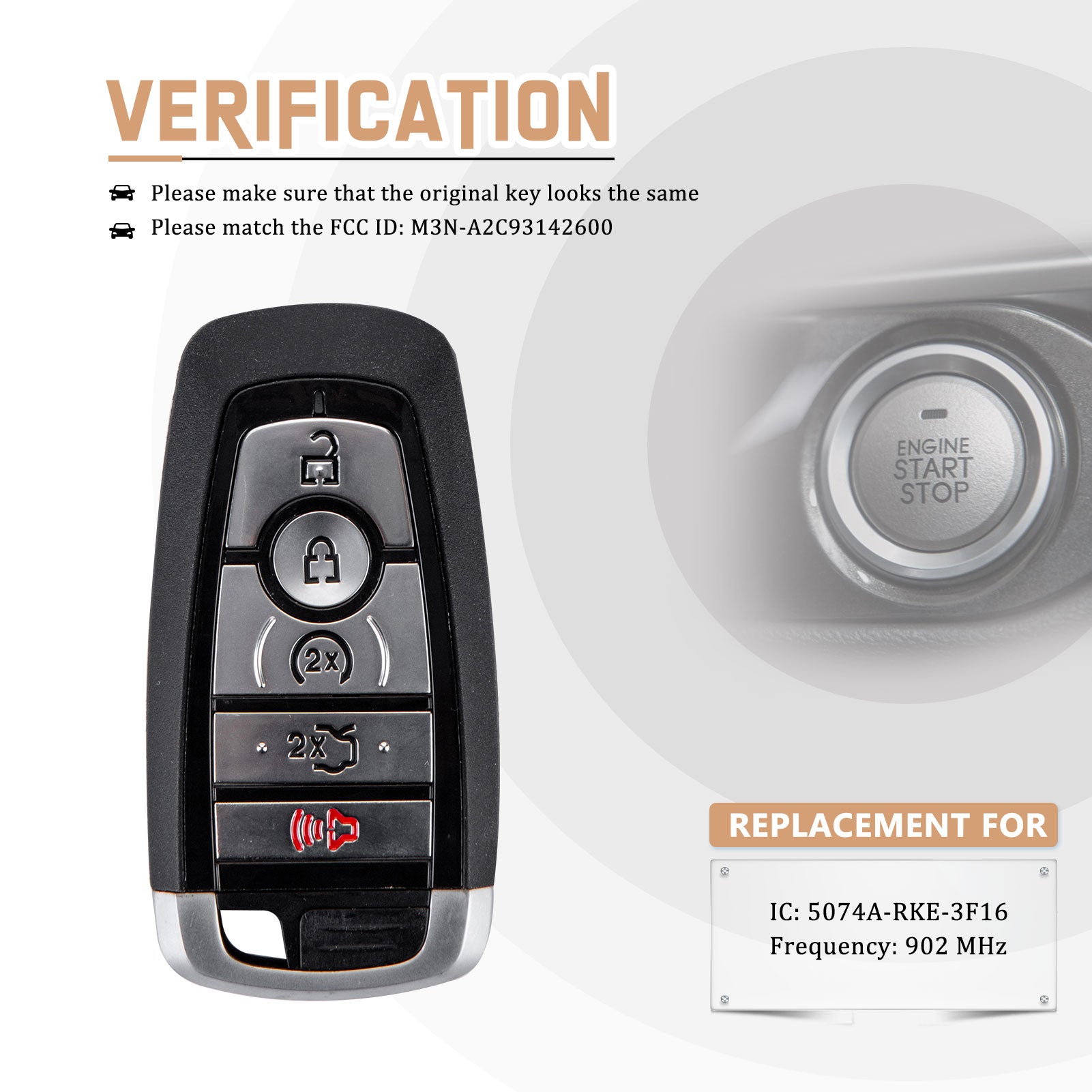 New Keyless Entry Replacement Car Key Fob for 2017/2018/2019/2020 Edge Fusion Explorer Expedition FCC ID: M3N-A2C93142600 IC: 5074A-RKE-3F16 Frequency: 902 MHz F5RC