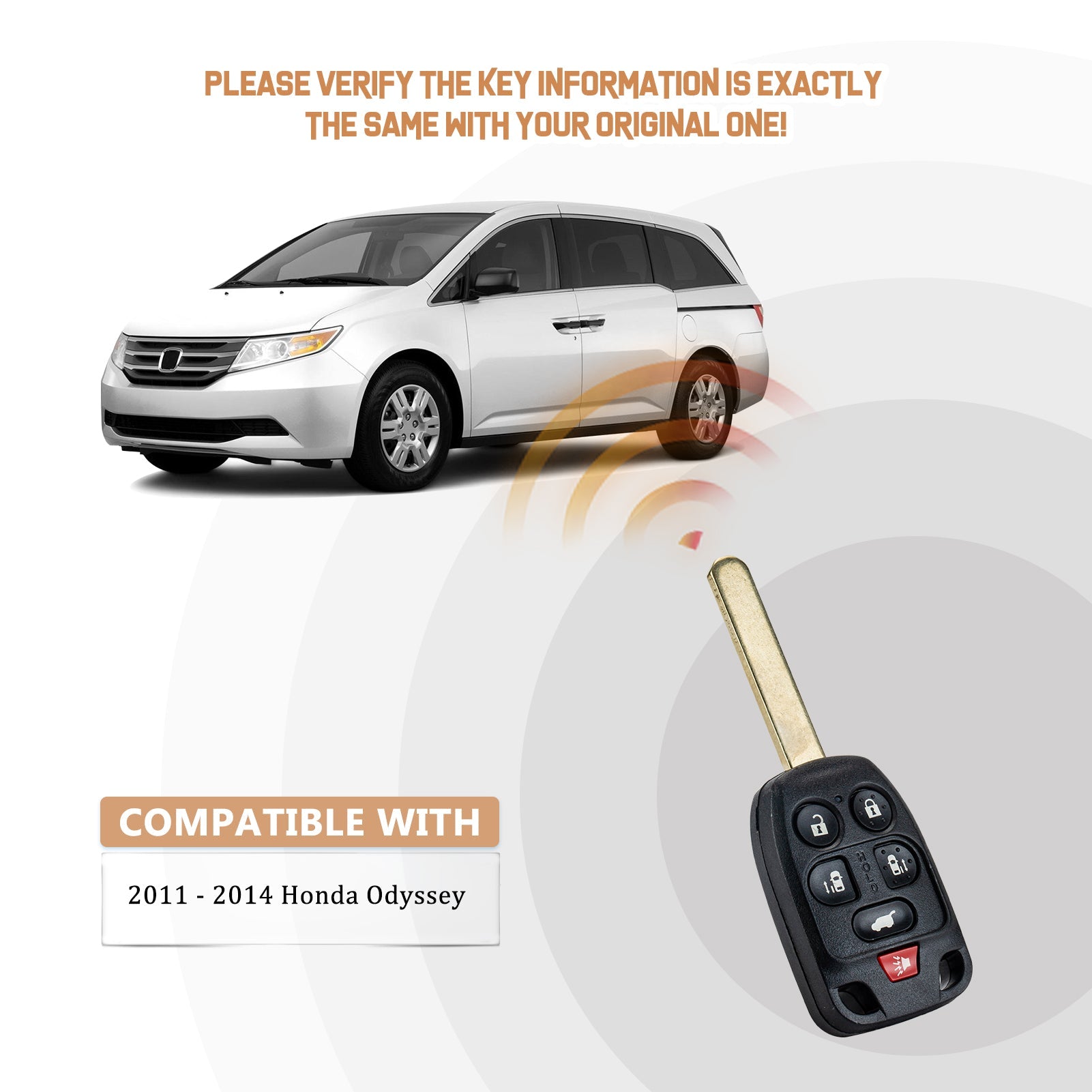 Replacement Key Fob for 2011/2012/2013/2014 Honda Odyssey with FCC ID: N5F-A04TAA H6RB(10)