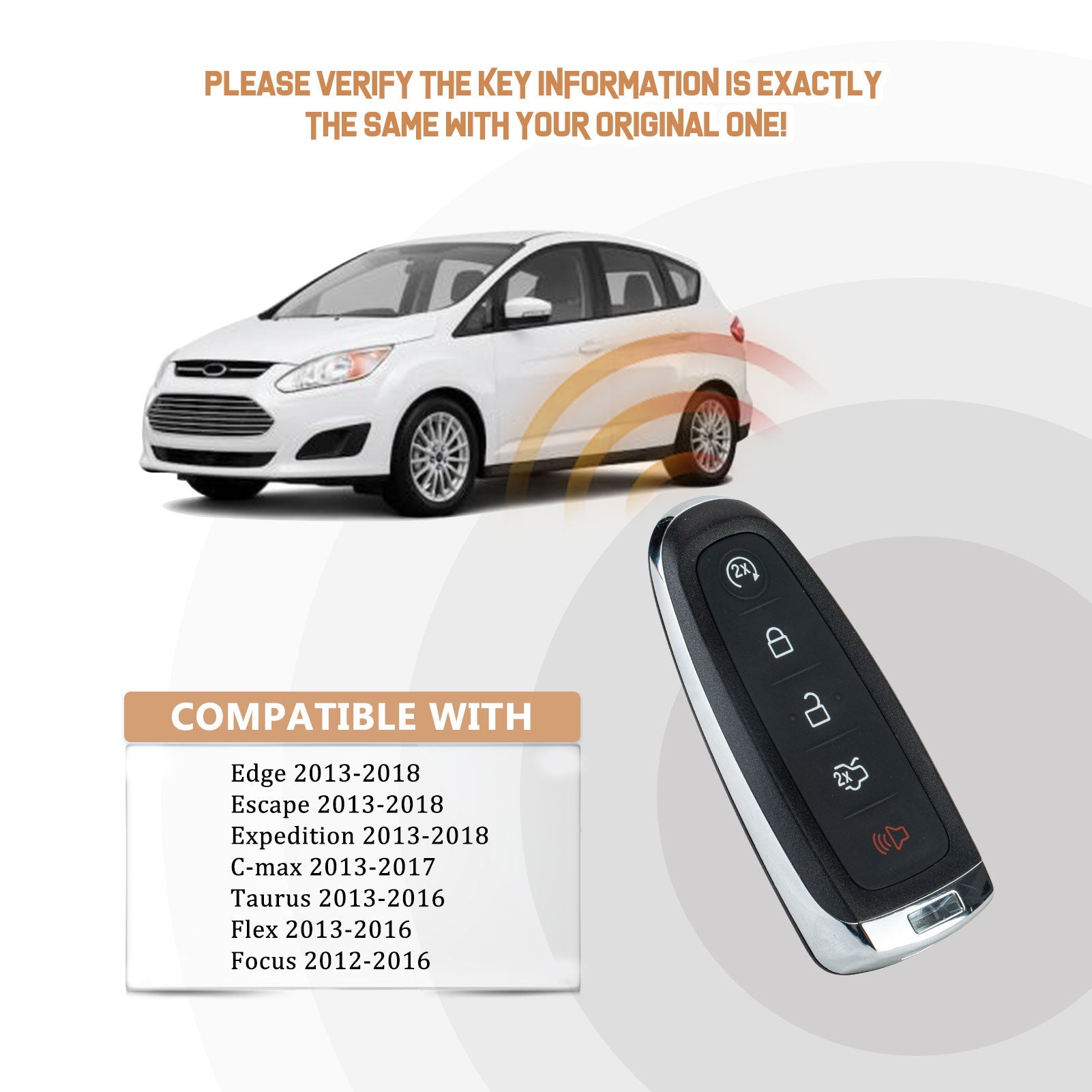 Replacement Car Key Fob for 2011 2012 2013 2014 2015 F0RD Edge with FCC ID: M3N5WY8609, 7812A-5WY8609, 164-R7995, 164-R8092, 164-R8094, BA1T-15K801-AX, 5921288, 5923790 315MHZ KR-F5RBV10