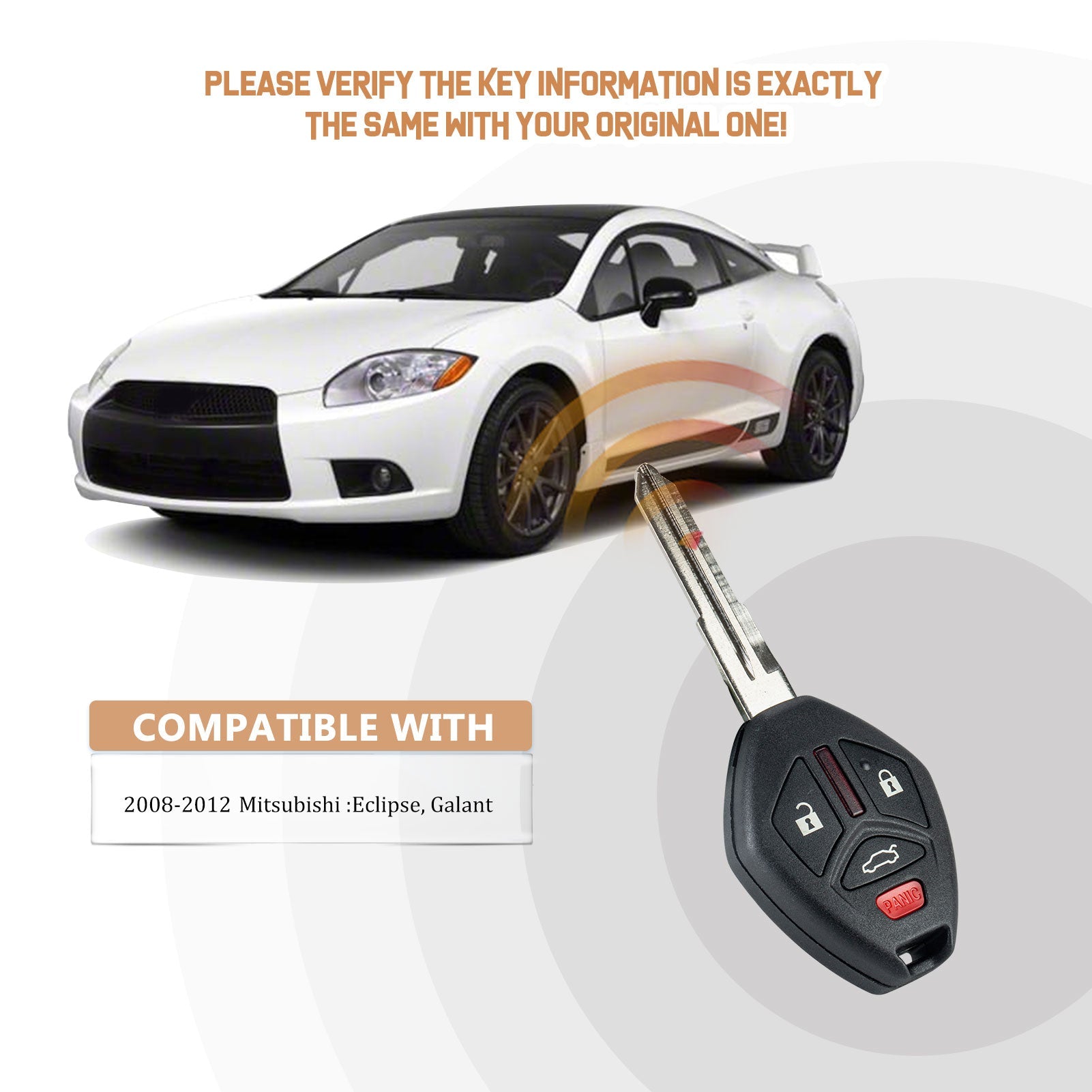 Car Key Fob Replacement for 2008/2009/2010/2011/2012 Galant Eclips with FCC ID: OUCG8D-620M-A 313.8MHZ M4SB