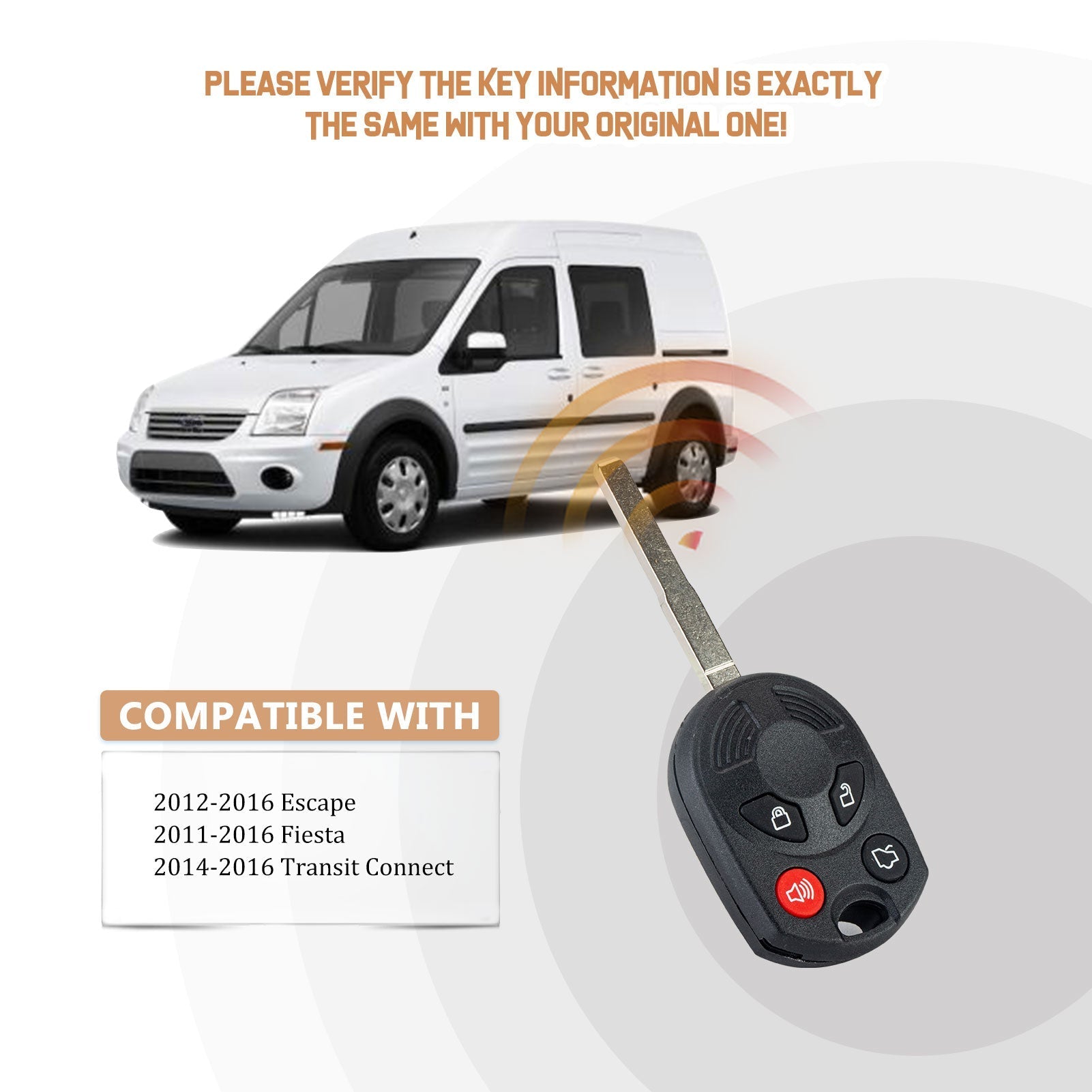 Replacement Car Key Fob for 2012-2016 Escape 2011-2016 Fiesta 2014-2016 Transit Connect with FCC ID: OUCD6000022, 164-R8007 80 Bit Chip Included F4SC