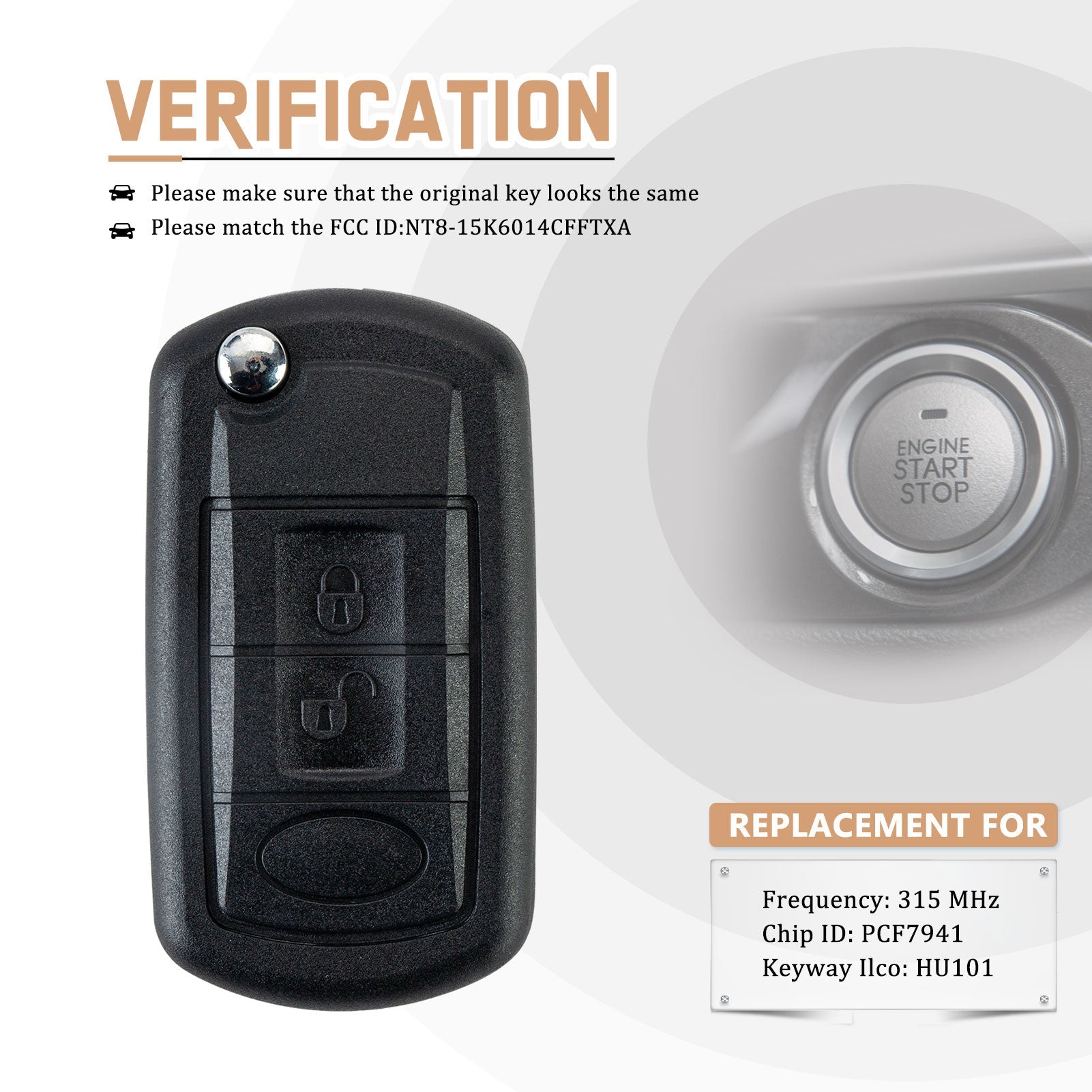 Car Key Replacement for 2005 2006 2007 2008 2009 Land ROVER LR3 Range Rover Sport with FCC ID: NT8-15K6014CFFTXA 315MHZ Chip Id: PCF7941 Keyway Ilco: HU101 KR-L3SDV10