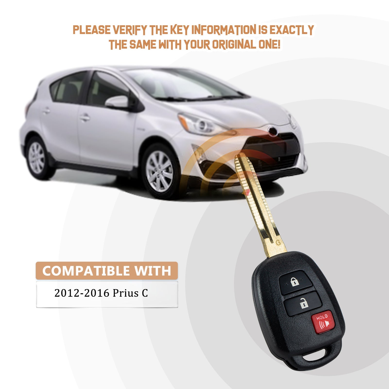 New Replacement Car Key Fob for 2012/2013/2014/2015/2016 Toyota Prius C with FCC ID: HYQ12BDM/1551A-12BDM/89070-06420 G CHIP T3SB(5)