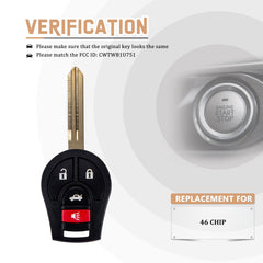 Replacement Car Key Fob for Nisan Head Key with FCC ID: CWTWB1U751 46 CHIP N4SA