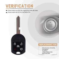 New Keyless Entry Replacement Car Key Fob for 164-R8000 with FCC ID: CWTWB1U793 4D63-80 CHIP F5SA(10)