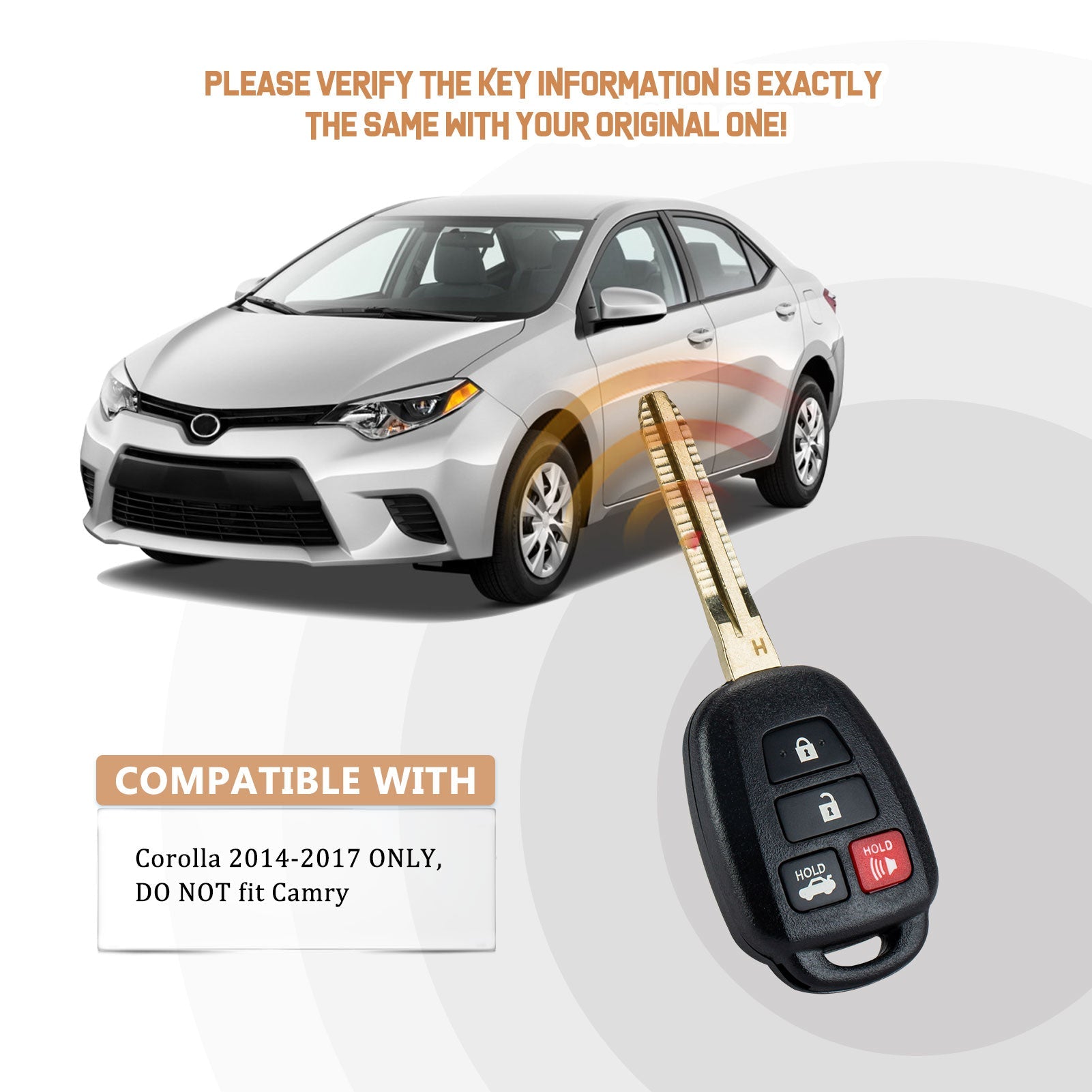 New Keyless Entry Replacement Car Key Fob for 2014/2015/2016/2017 Corolla ONLY H Chip with FCC ID:HYQ12BEL T4SH(5)