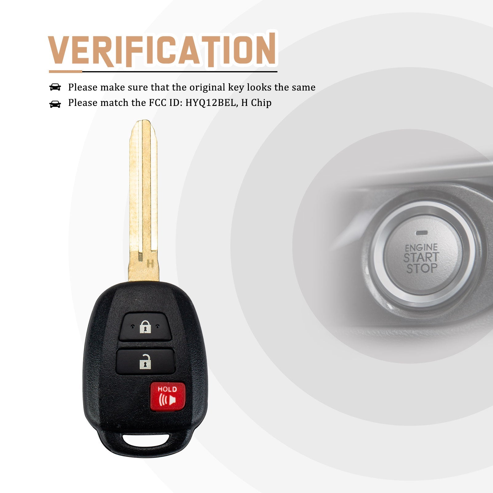 New Key Fob Replacement for 2013/2014/2015 Toyota Rav4 2014-2016 Prius C V with P/N: HYQ12BEL, H Chip T3SC(5)