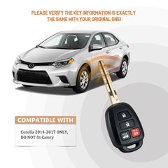 New Keyless Entry Replacement Car Key Fob for 2014/2015/2016/2017 Corolla ONLY H Chip with FCC ID:HYQ12BEL T4SH