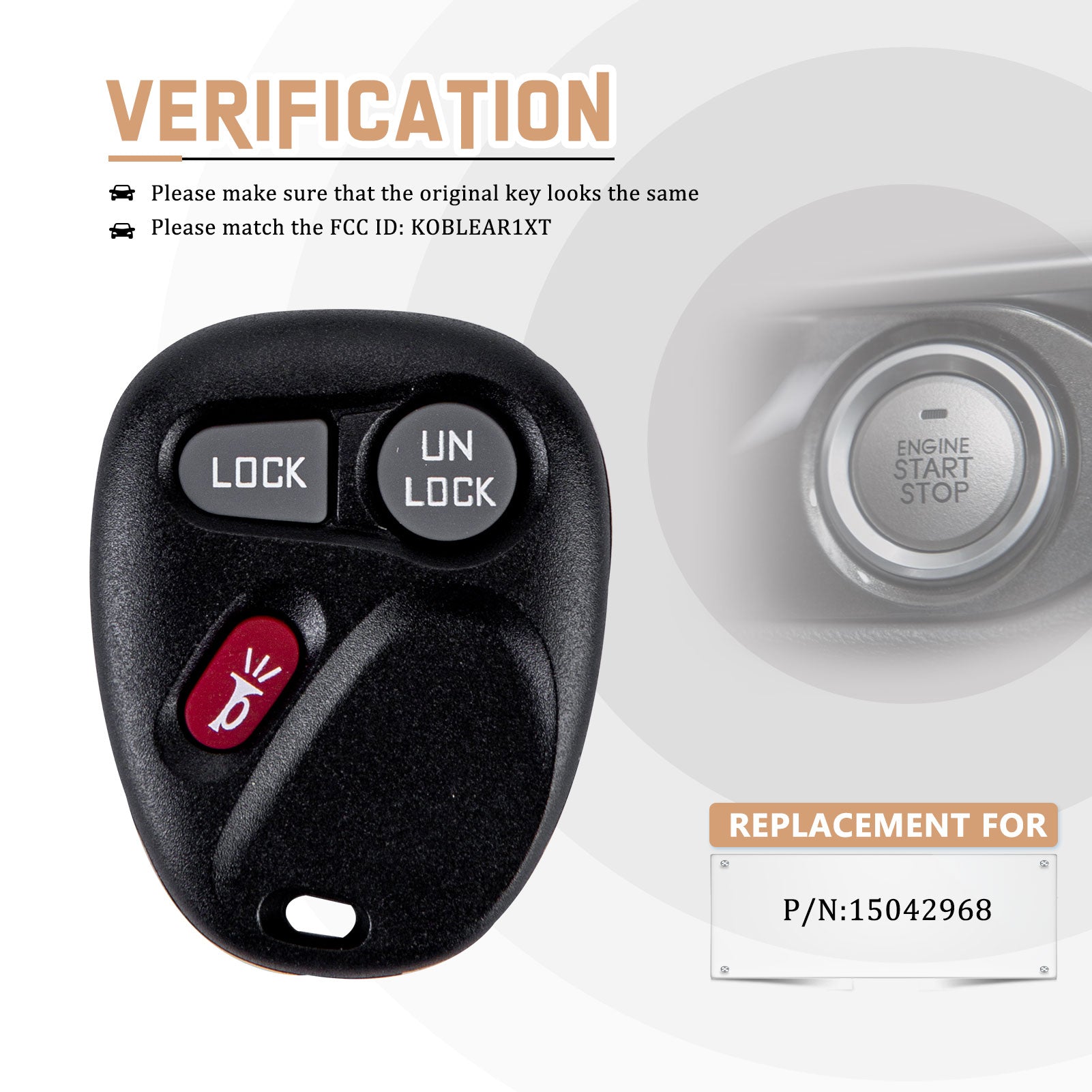 Car Key Fob Replacement for Silverado Tahoe Yukon Suburban S10 with FCC ID: KOBLEAR1XT GM # 15042968 C3RC