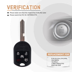 New Keyless Entry Replacement Car Key Fob for 164-R8000 with FCC ID: CWTWB1U793 4D63-80 CHIP F5SA