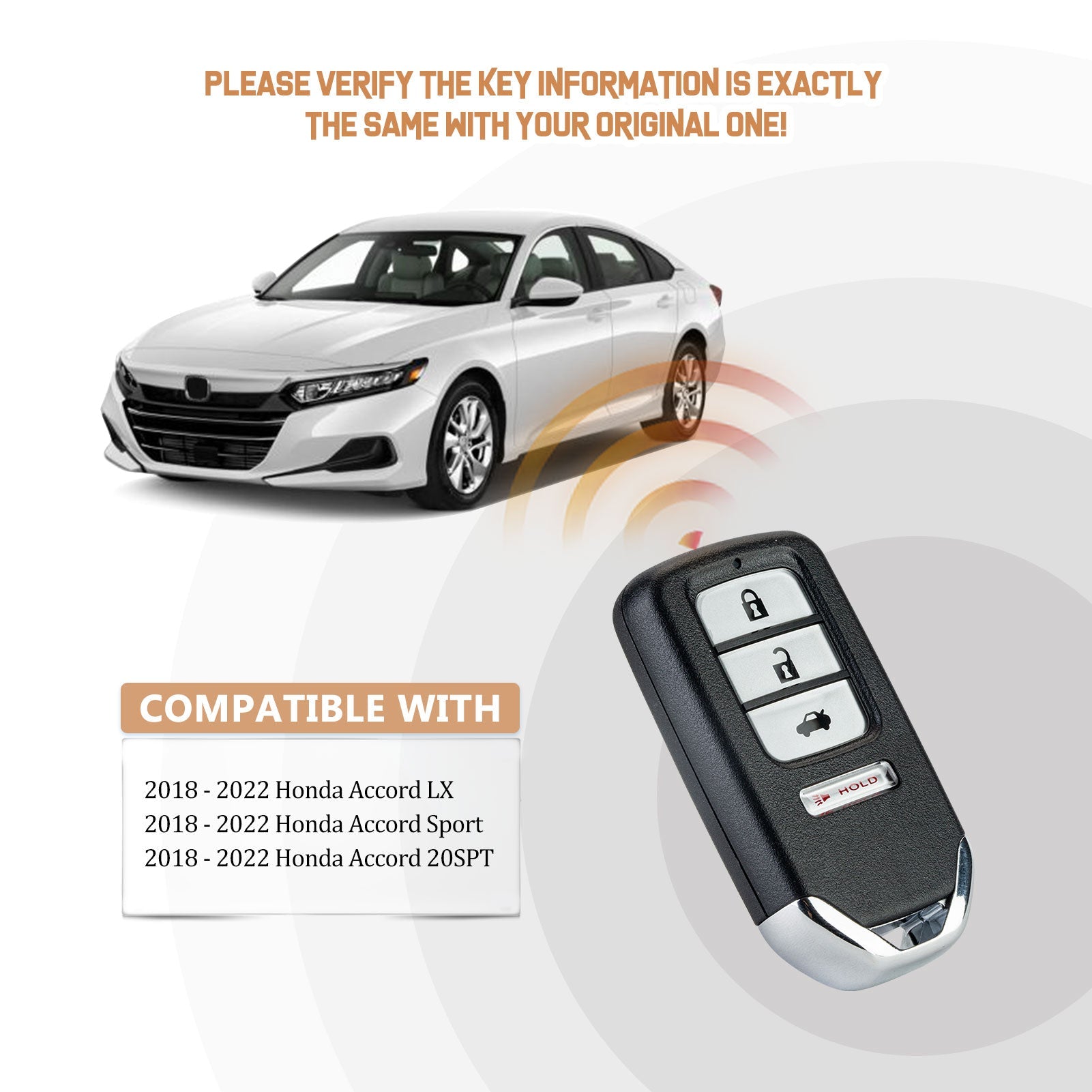 Replacement Car Key Fob for 2018/2019/2020/2021 Accord LX LX-S Sport with FCC ID: CWTWB1G0090 with 4A Chip IC: 1788F-FWB1G0090 P/N: 72147-TVA-A11 Model: TWB1G0090 H4RH