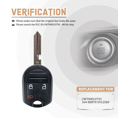 Car Key Fob Replacement for Ford 80 BIT with FCC ID: CWTWB1U793 164-R8070 5912560 315MHZ F3SB