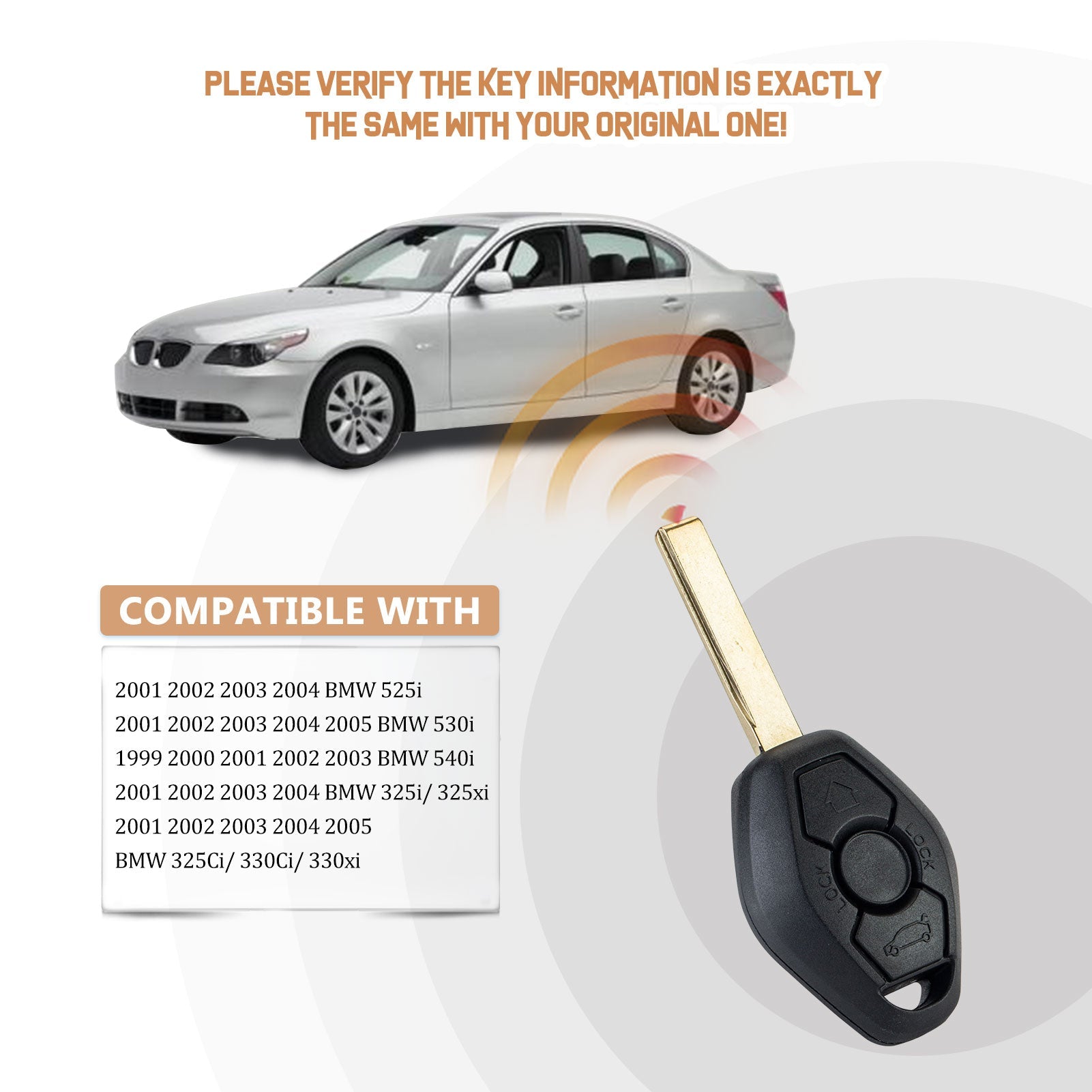 Replacement Car Key Fob for 2004/2005/2006/2007/2008/2009/2010 BMW X3 X5 Z4 315 MHz with FCC ID:LX8 FZV, LX8FZV ID44(7935) Chip B3SA