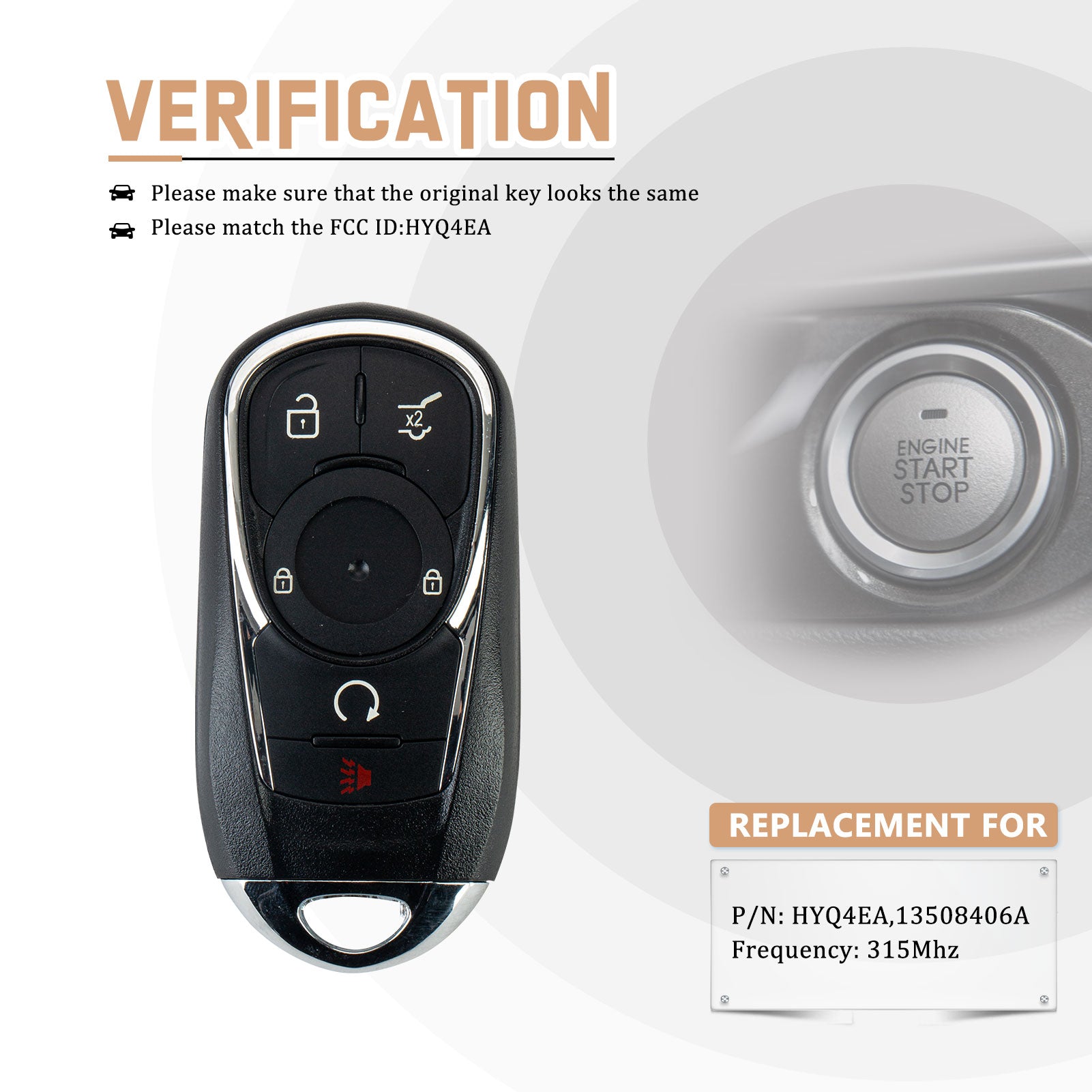 Car Key Fob for 2017 2018 2019 2020 BUlCK Envision with FCC ID: HYQ4EA 13508406 315Mhz KR-C5RE