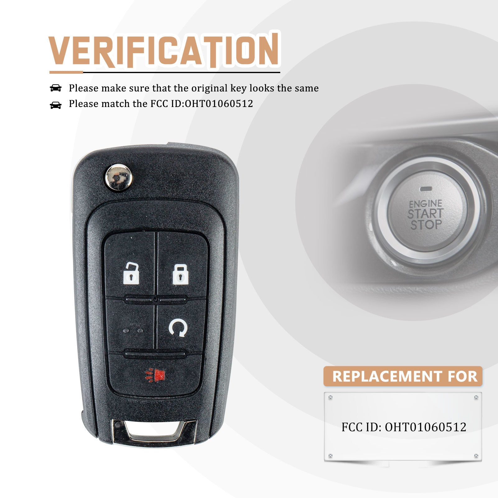 Car Key Fob Replacement for 2010/2011/2012/20013/2014/2015/2016/2017/2018/2019 Equinox with FCC ID: OHT01060512 315MHZ C4SC