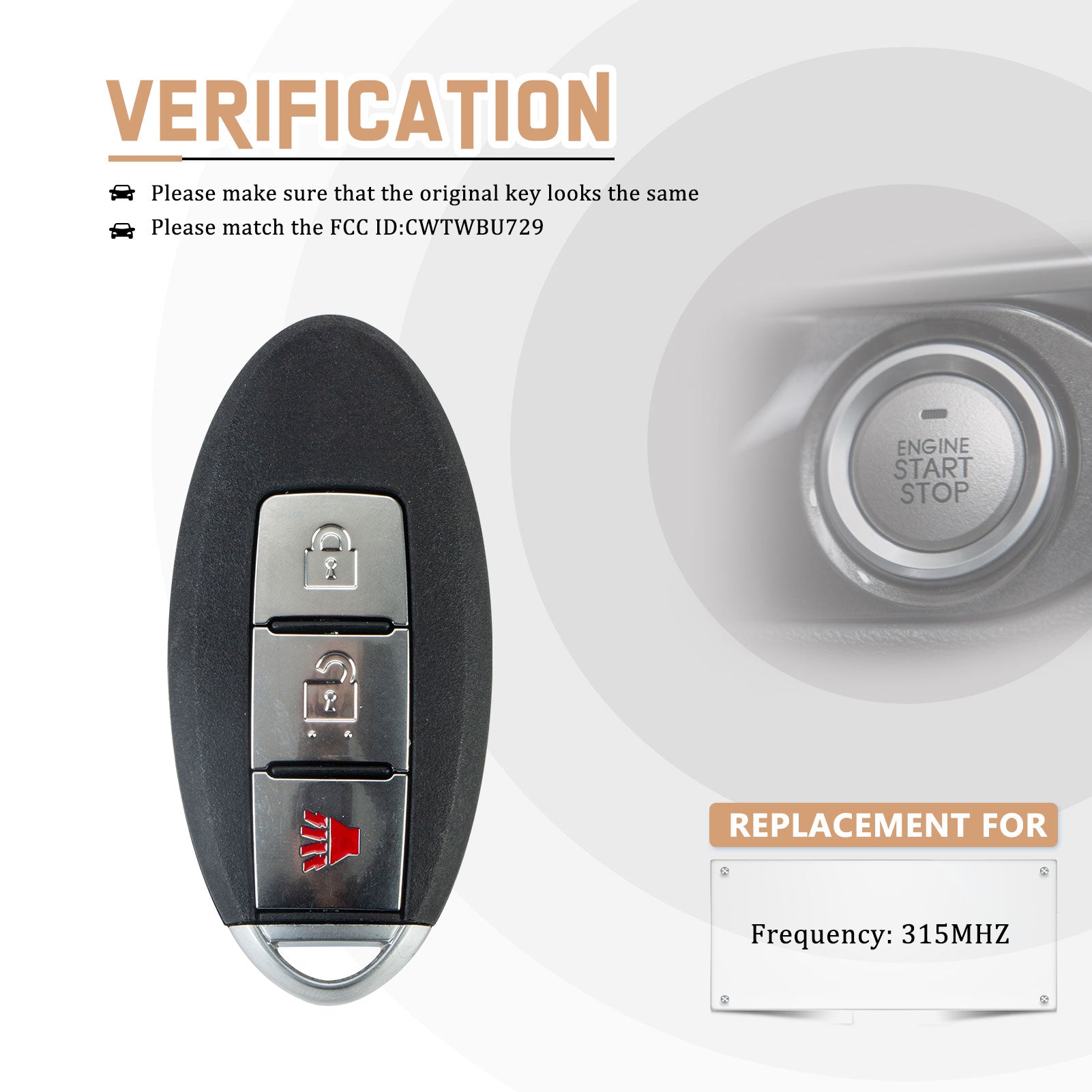 Car Key Replacement for 2008 2009 2010 2011 2012 2013 N1SSAN Rogue with FCC ID: CWTWBU729 315MHZ KR-N3RD