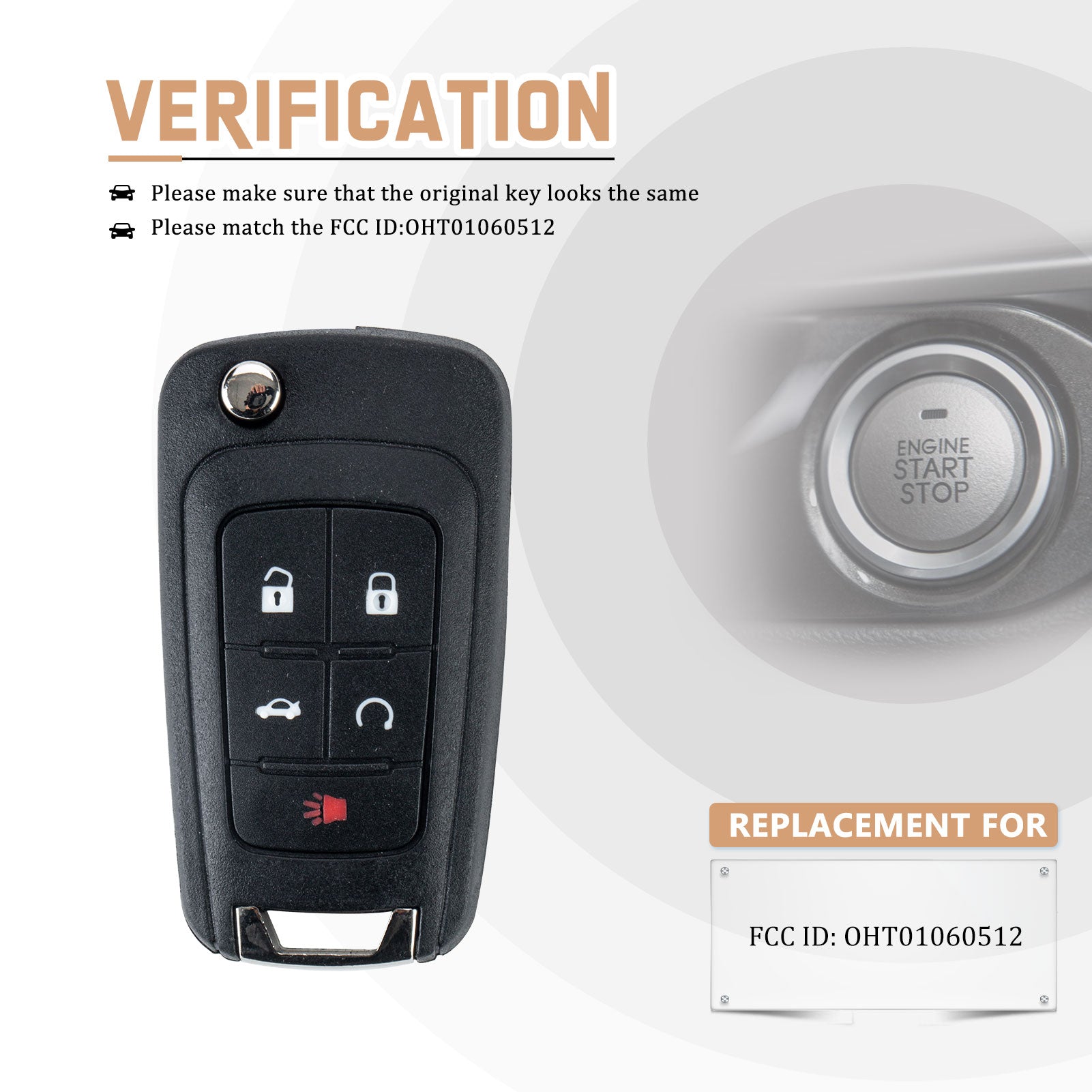 Car Key Fob Replacement for Camaro Equinox with FCC ID: OHT01060512 315MHZ C5SA