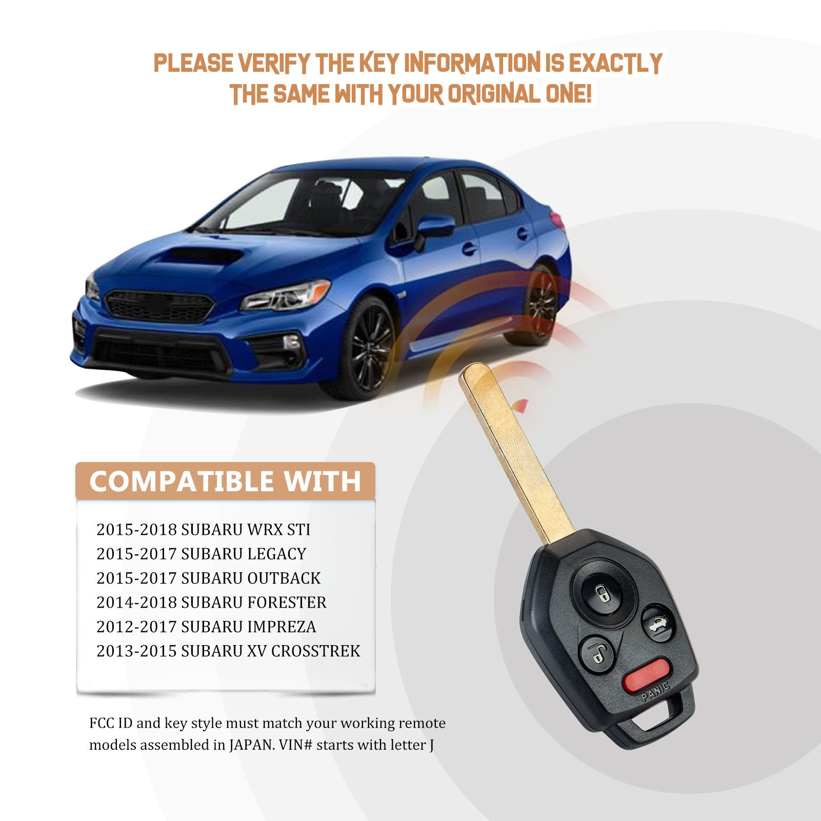 Replacement Car Key Fob for 2012/2013/2014/2015/2016/2017 Subaru Forester Impreza Legacy WRX Sti XV with FCC ID: CWTWB1U811 G CHIP 433MHZ G4SE