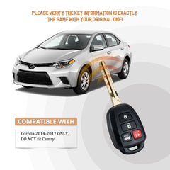 New Keyless Entry Replacement Car Key Fob for 2014/2015/2016/2017 Corolla ONLY H Chip with FCC ID:HYQ12BEL T4SH(10)