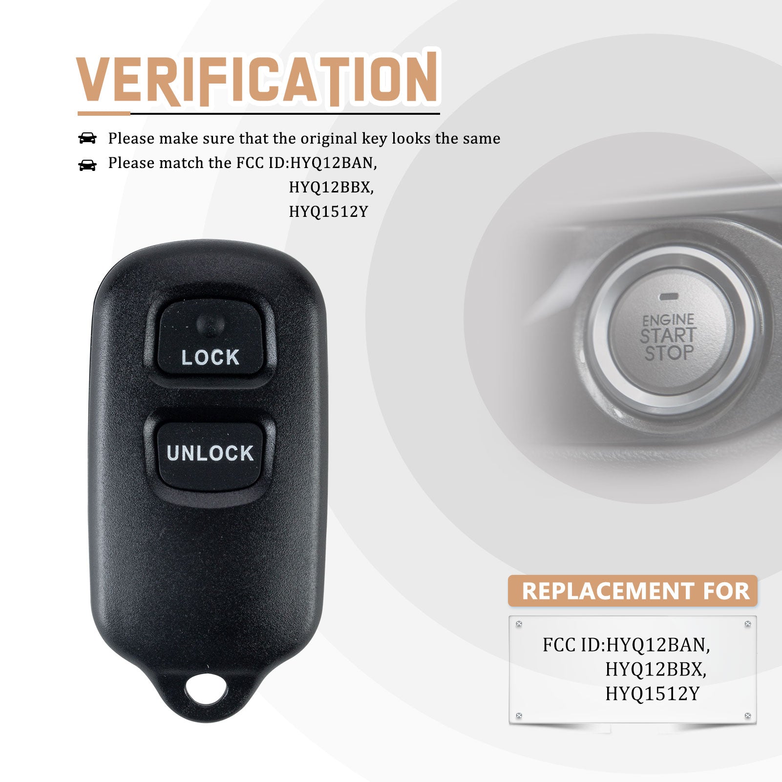 Car Key Fob Replacement for 2004/2005/2006 T-yota Tundra with FCC ID: HYQ12BAN, HYQ12BBX, HYQ1512Y 315MHZ T3RD