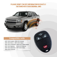 New Keyless Entry Replacement Car Key Fob for Select Silverado Suburban Tahoe Sierra Models with FCC ID:OUC60270 OUC60221 C4RC(5)