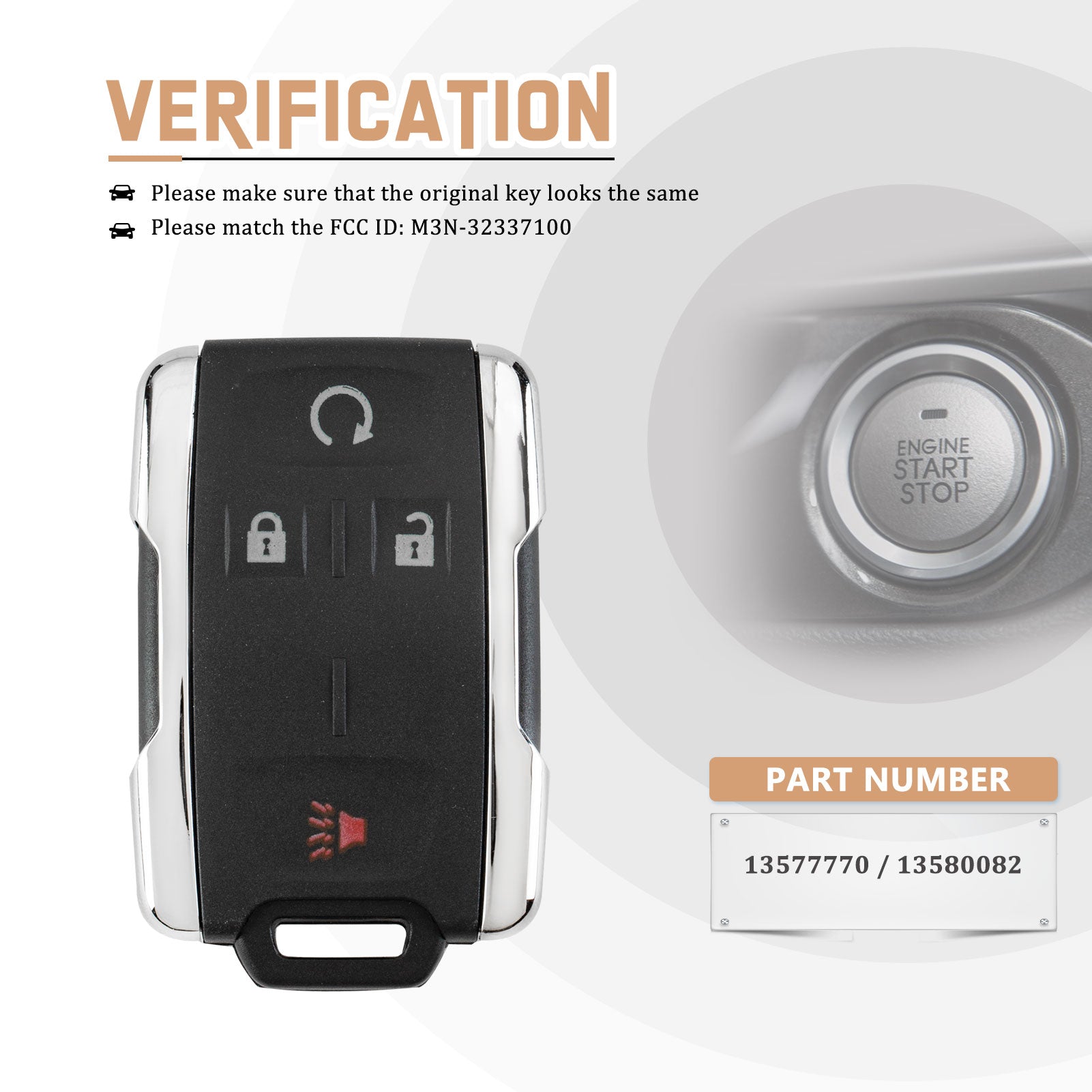 Silverado Sierra 2014-2020 Canyon Colorado 2015-2021 Key Fob Replacement FCC ID: M3N-32337100 Part#13577770/13580082 C4RG(10)