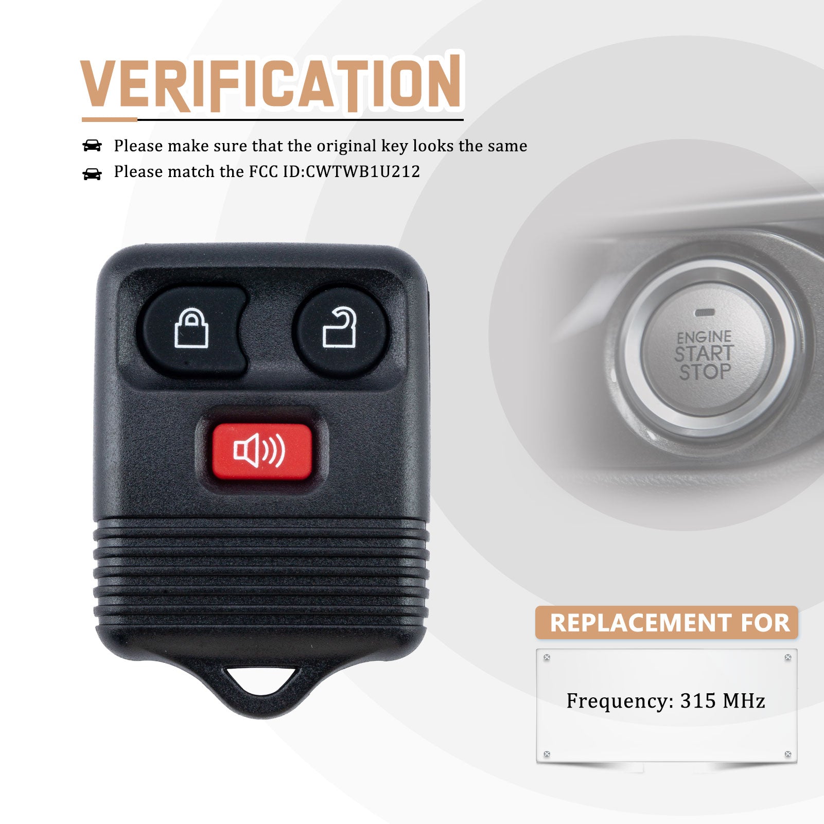 New Keyless Entry Replacement Car Key Fob for FCCID：CWTWB1U212 Explorer F150 Escape Edge Ranger Fusion etc. with DIY Programming Frequency:315 MHz F3RA