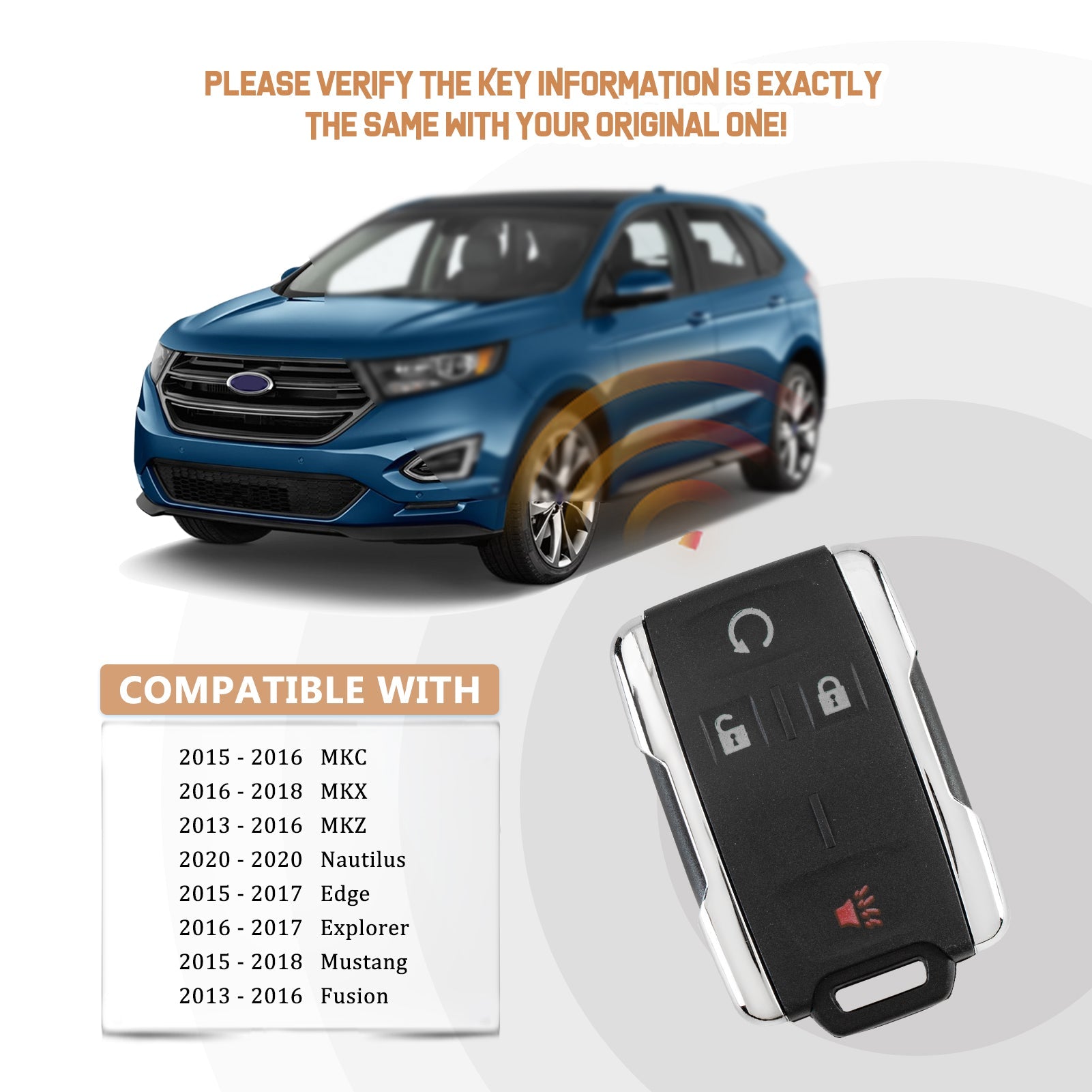 Replacement for Keyless Entry Edge Explorer Mustang Fusion Nautilus MKZ MKX MKC 902 Mhz PN: 5923896 FCC ID: M3N-A2C31243300 IC: 7812A-A2C31243300 F5RD(5)