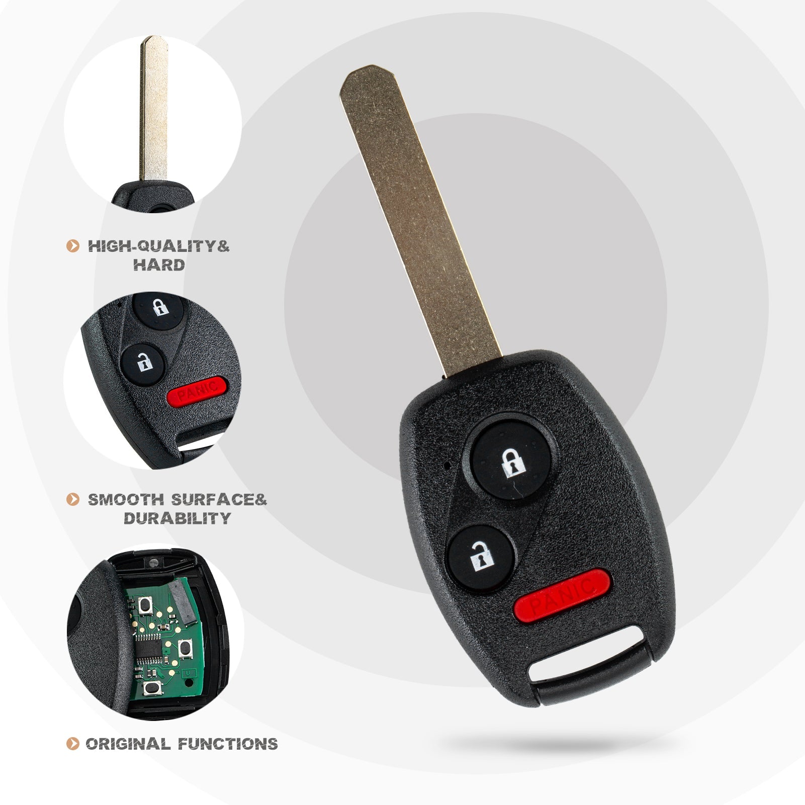 New Keyless Entry Replacement Car Key Fob for Accord / CR-V / CR-Z / Fit / Insight 2007 2008 2009 2010 2011 2012 2013 2014 2015 with FCC ID: MLBHLIK-1T H3SC(5)