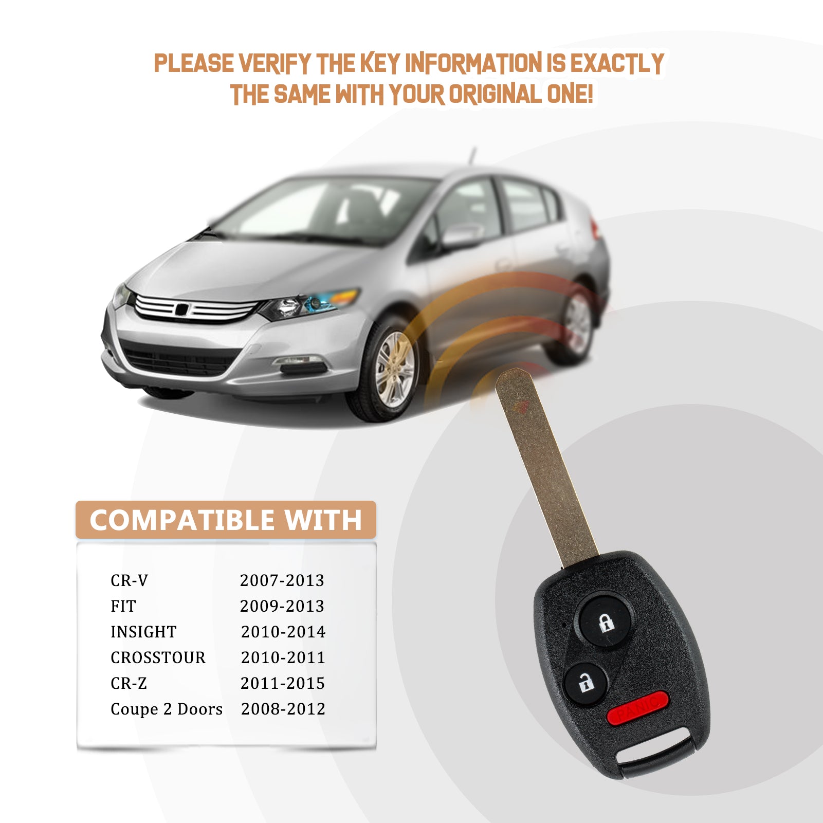 New Keyless Entry Replacement Car Key Fob for Accord / CR-V / CR-Z / Fit / Insight 2007 2008 2009 2010 2011 2012 2013 2014 2015 with FCC ID: MLBHLIK-1T H3SC