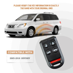 Keyless Entry Remote Car Key Fob Replacement for Select Honda Odyssey Vehicles That use OUCG8D-399H-A 72147-SHJ-A21, 5 Button H5RC(5)