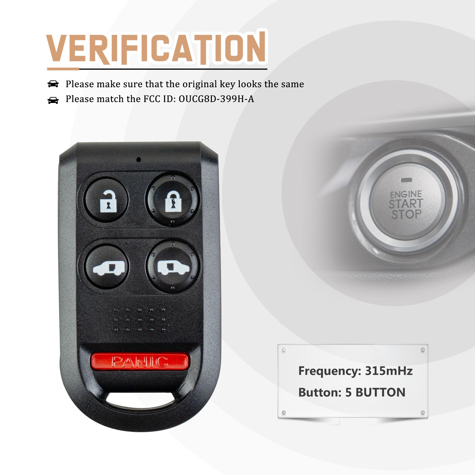 Keyless Entry Remote Car Key Fob Replacement for Select Honda Odyssey Vehicles That use OUCG8D-399H-A 72147-SHJ-A21, 5 Button H5RC