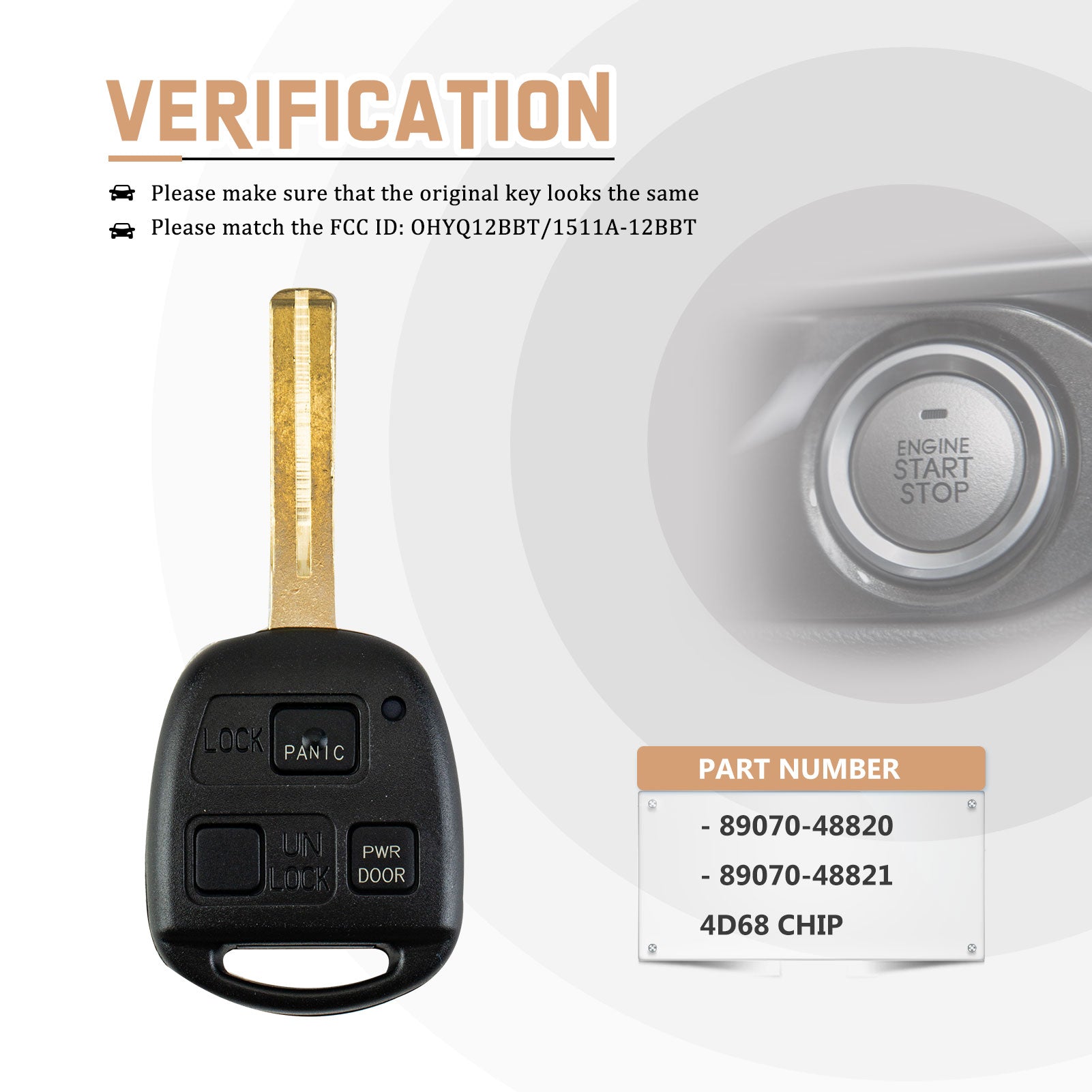 New Keyless Entry Replacement Car Key Fob for 2004/2005/2006 RX330 2007/2008/2009 RX350 with FCC ID: HYQ12BBT 4D68 CHIP L3SA