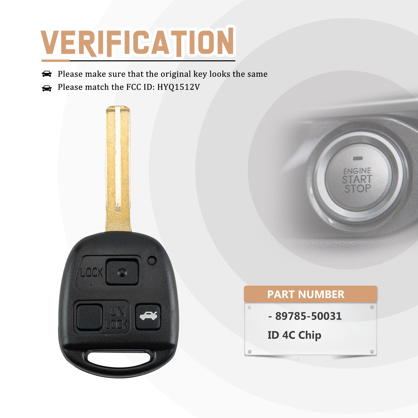 New Keyless Entry Replacement Car Key Fob for 2002-2003 ES300 1997-2005 GS300 1998-2000 GS400 with FCC ID: HYQ1512V 89785-50031 ID 4C Chip L3SB