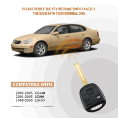 New Keyless Entry Replacement Car Key Fob for 2002-2003 ES300 1997-2005 GS300 1998-2000 GS400 with FCC ID: HYQ1512V 89785-50031 ID 4C Chip L3SB(5)