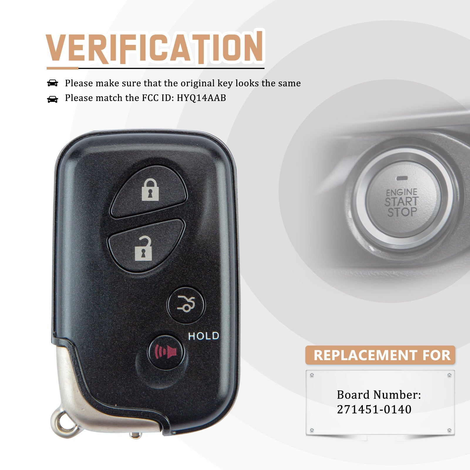 Smart Key Fob Replacement for Lexus ES GS is LS FCCID:HYQ14AAB Board Number: 271451-0140 L4RA(5)