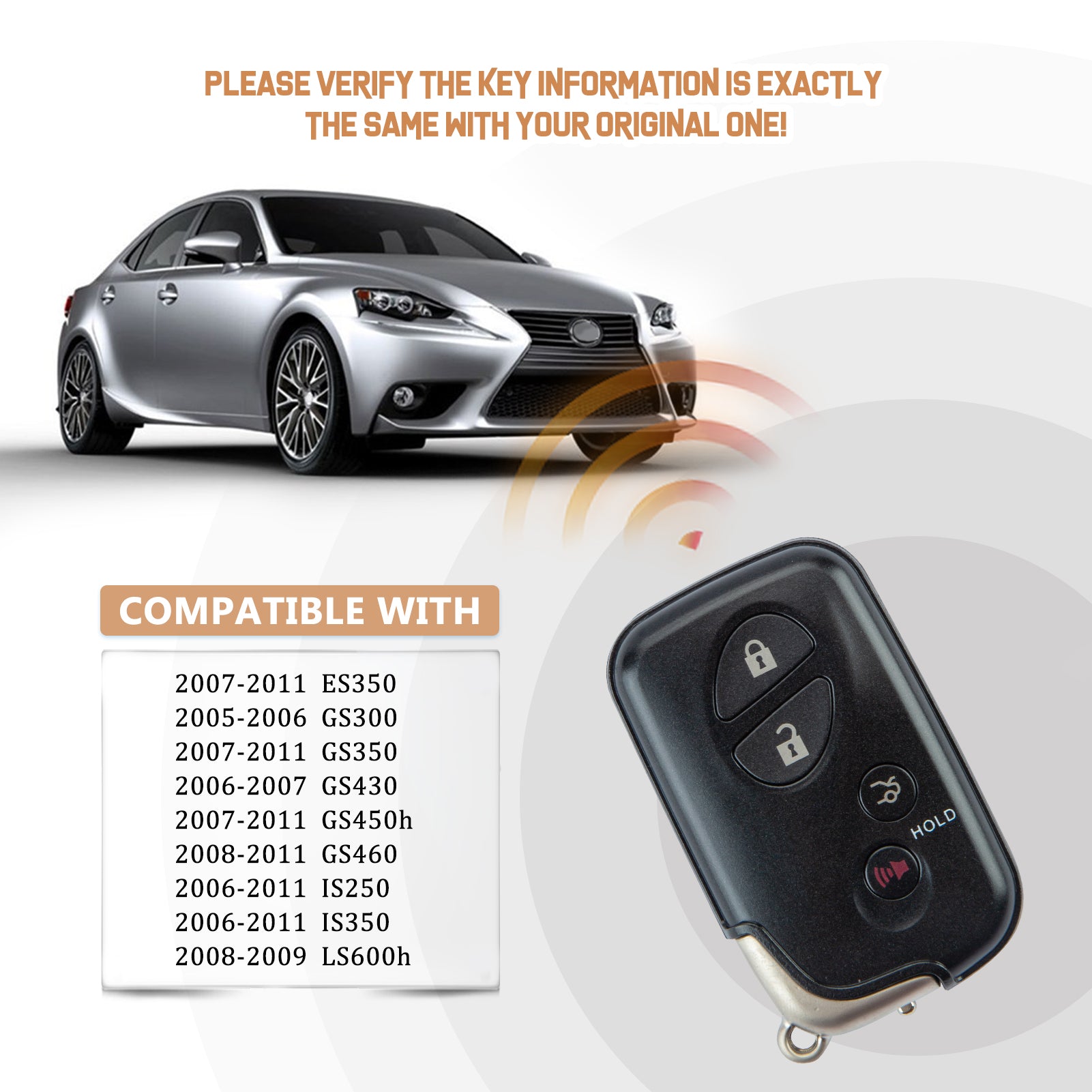 Smart Key Fob Replacement for Lexus ES GS is LS FCCID:HYQ14AAB Board Number: 271451-0140 L4RA