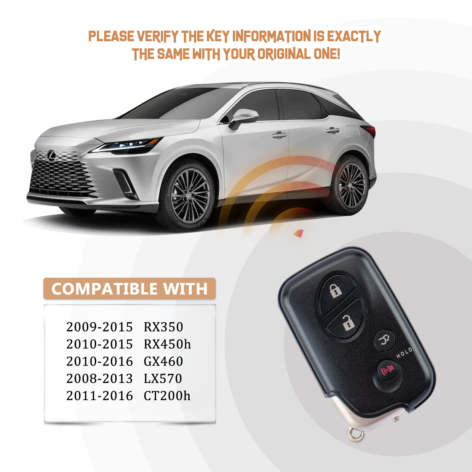 Smart Key Fob Replacement for 2010 - 2015 Lexus RX350 RX450H GX460 CT200H Smart Remote FCC ID: HYQ14ACX L4RB