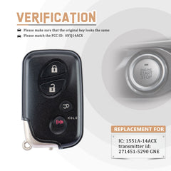 Smart Key Fob Replacement for 2010 - 2015 Lexus RX350 RX450H GX460 CT200H Smart Remote FCC ID: HYQ14ACX L4RB(10)