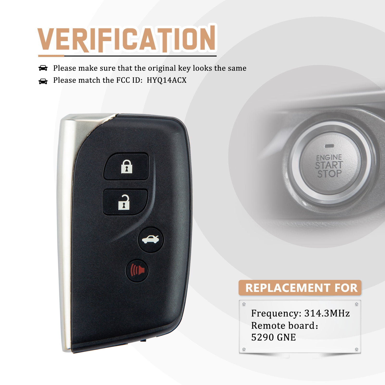 Smart Key Fob Replacement for 2013-2017 Lexus LS460 LS600H with FCC ID:HYQ14ACX 5290 L4RG