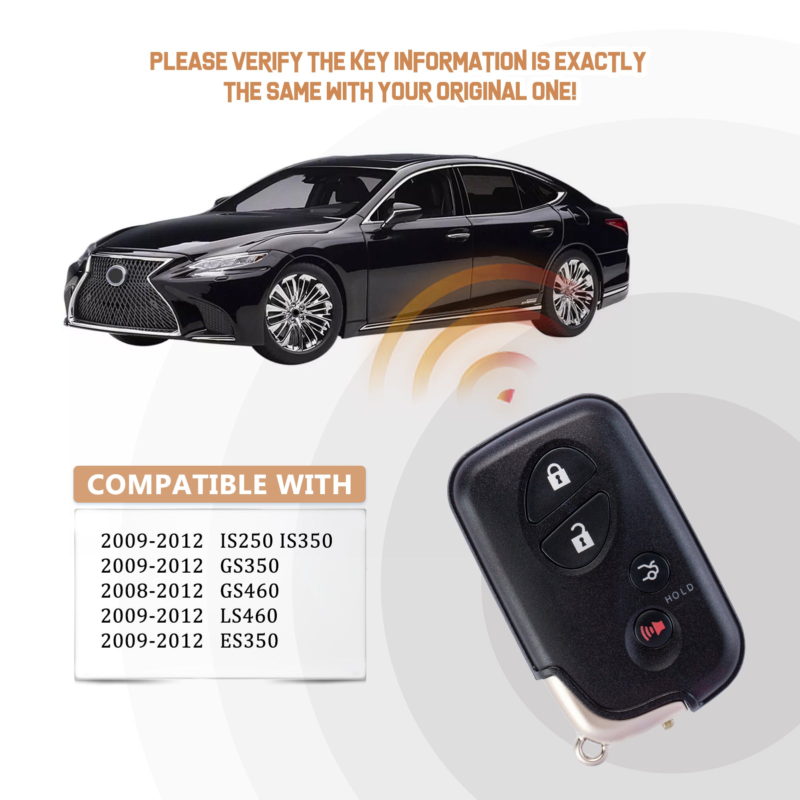 Smart Key Fob Replacement for Lexus ES is GS LS 2009-2012 Smart Remote Keyless Fob HYQ14AAB 3370 Board L4RH