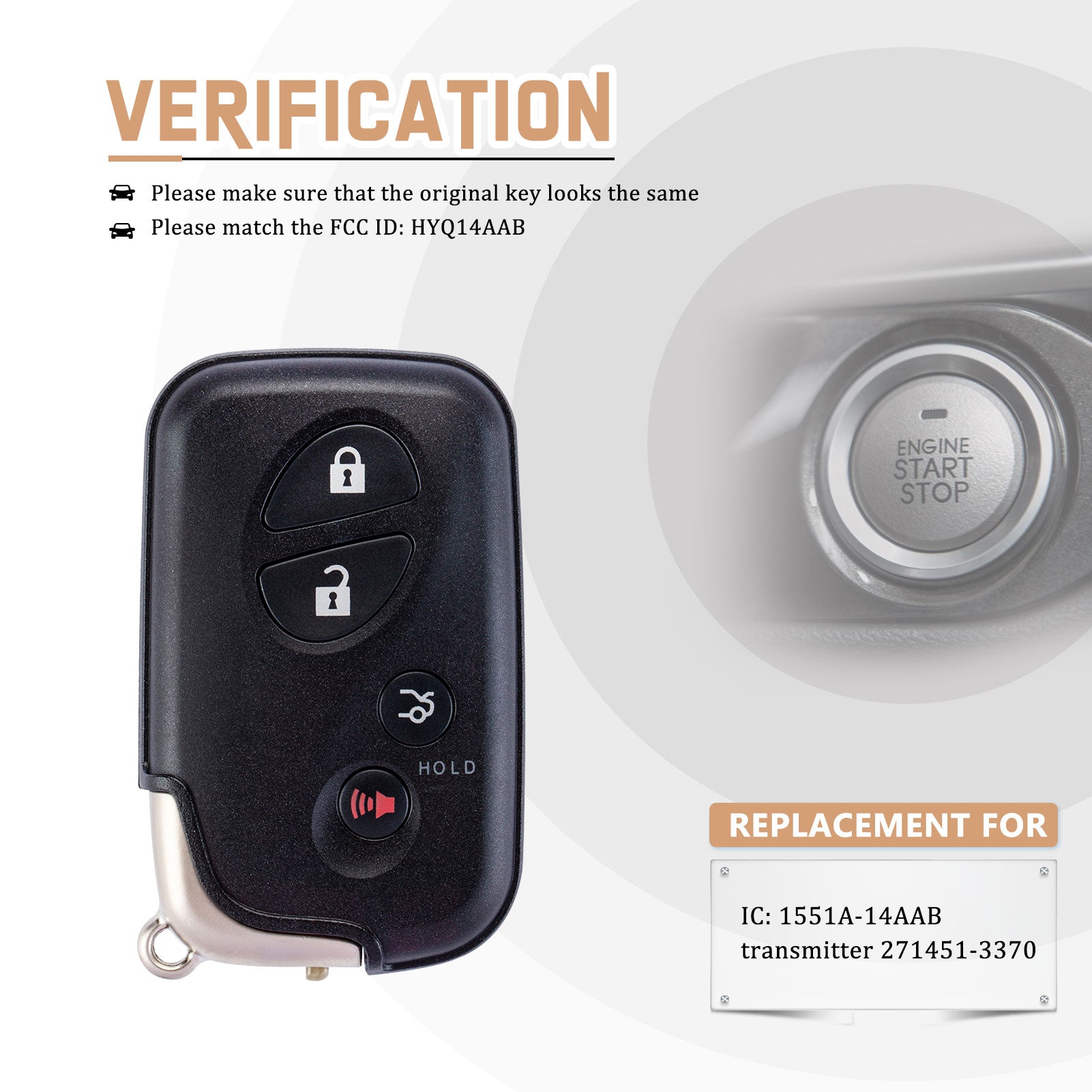 Smart Key Fob Replacement for Lexus ES is GS LS 2009-2012 Smart Remote Keyless Fob HYQ14AAB 3370 Board L4RH