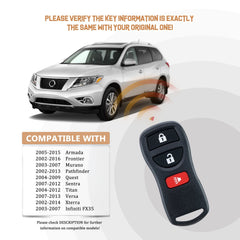 Keyless Entry Replacement Car Key Fob for Frontier Armada Murano Pathfinder Quest Sentra Titan Versa Xterra Infiniti with FCC ID: KBRASTU15, CWTWB1U415, CWTWB1U733, CWTWB1U821 N3RA(10)