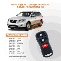 Keyless Entry Replacement Car Key Fob for Frontier Armada Murano Pathfinder Quest Sentra Titan Versa Xterra Infiniti with FCC ID: KBRASTU15, CWTWB1U415, CWTWB1U733, CWTWB1U821 N3RA