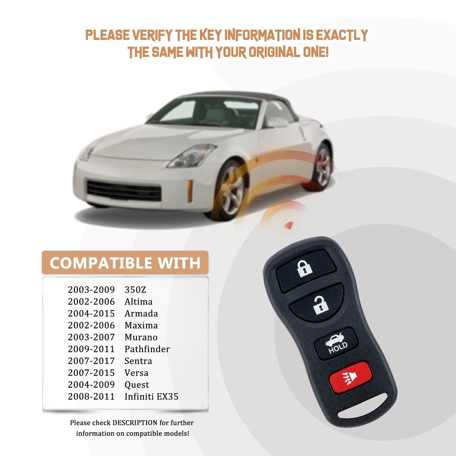 New Keyless Entry Replacement Car Key Fob for Infiniti with FCC ID: KBRASTU15, CWTWB1U415, CWTWB1U733, CWTWB1U821 N4RA(10)