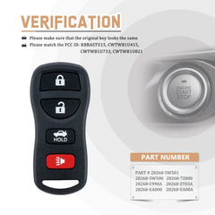 New Keyless Entry Replacement Car Key Fob for Infiniti with FCC ID: KBRASTU15, CWTWB1U415, CWTWB1U733, CWTWB1U821 N4RA(10)