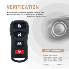 New Keyless Entry Replacement Car Key Fob for Infiniti with FCC ID: KBRASTU15, CWTWB1U415, CWTWB1U733, CWTWB1U821 N4RA(50)